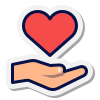 Cartoon icon of hand holding love heart