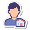 Cartoon person with house icon