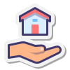 Cartoon hand holding house icon